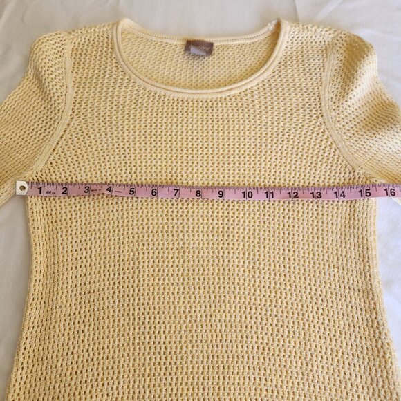 Chico's Women's Size 1/8-10 Yellow Loose Weave 3/4 Sleeve Tunic Sweater Top - Picture 11 of 15